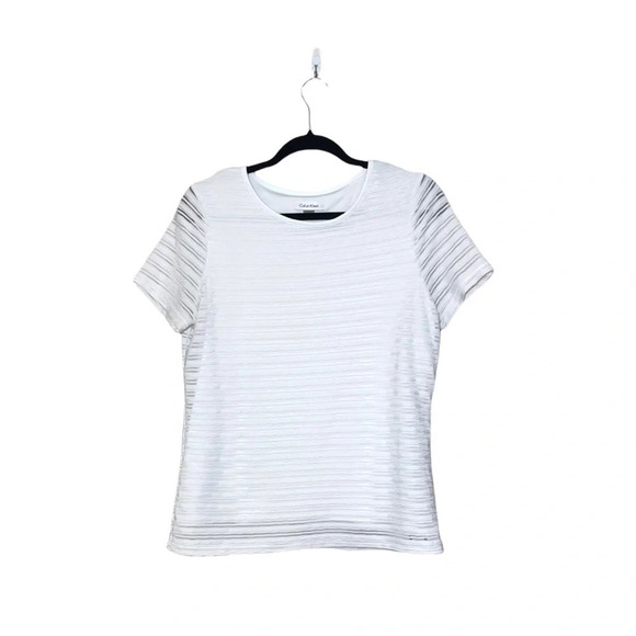 Calvin Klein White Textured Shadow Striped Lined Blouse Large Women’s - Picture 12 of 12